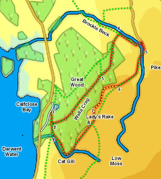 Map: Walla Crag from Great Wood 